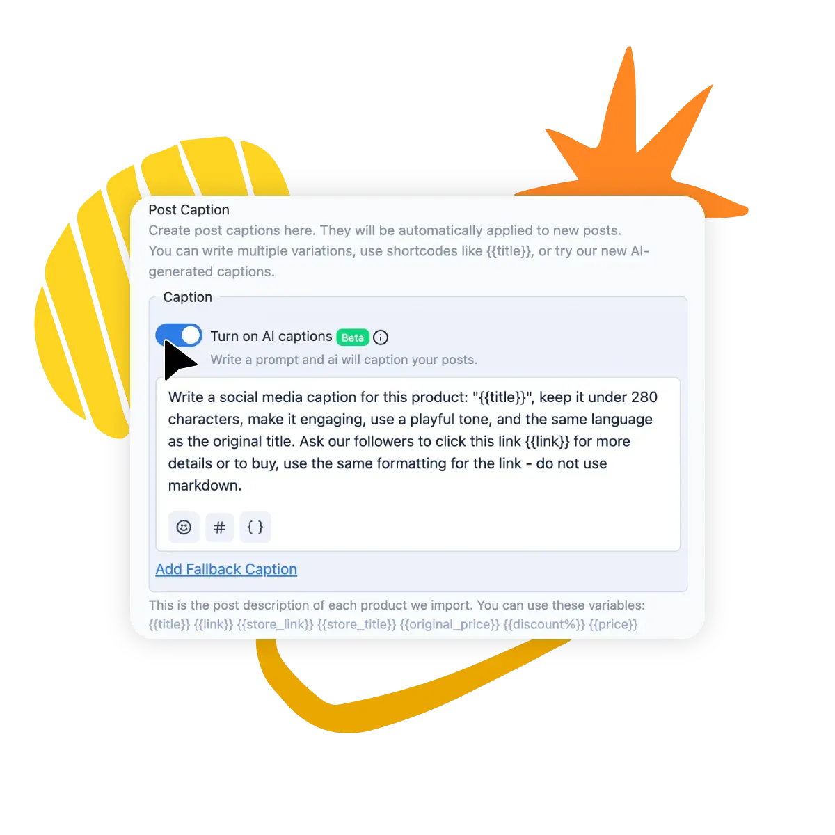 Nuelink AI caption settings for ecommerce posts