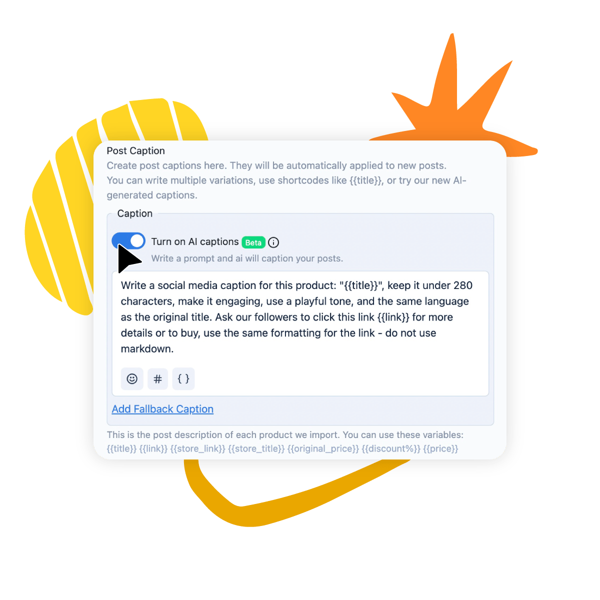 Nuelink AI caption settings for ecommerce posts